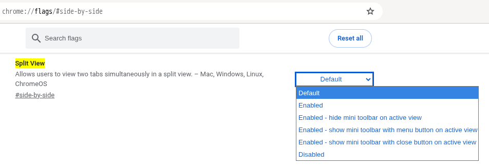 Chromium ブラウザの設定 Split View